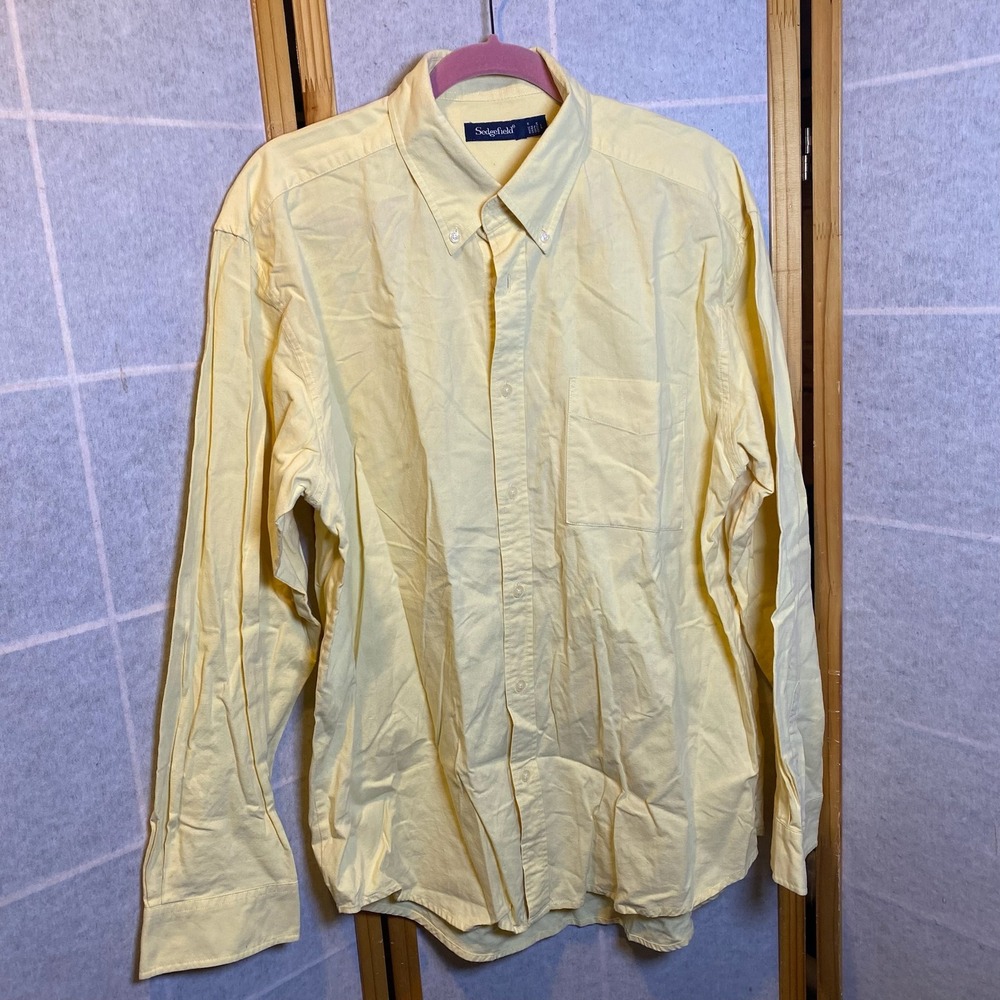 Sedgefield Mens Yellow Long Sleeve Button‎ Down Cotton Shirt Size Large